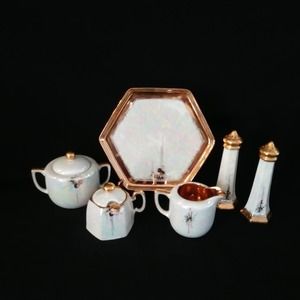 9 Piece Mixed RS Germany Iridized w Gold Pattern Condiment Set